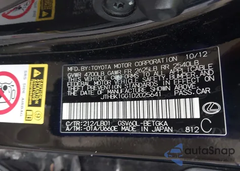 2013 Lexus Es 350 z USA, uszkodzony, nr VIN JTHBK1GG1D2025641